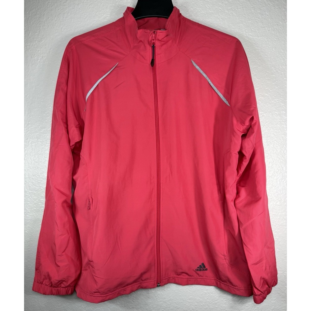 Adidas Women XL Windbreaker Jacket Pink Reflective 3 Stripes Running Lightweight